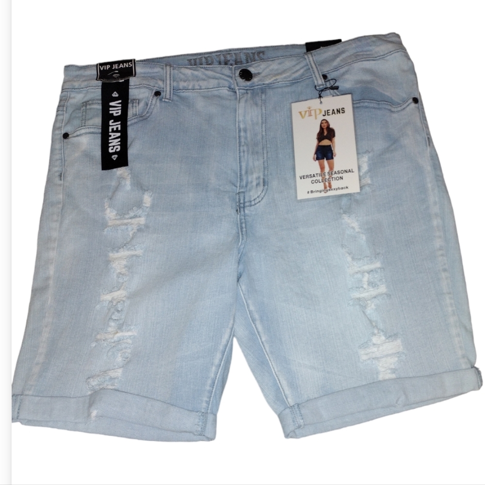Jr Plus Size 21/22 Light Blue Denim Distressed Destroyed Shorts NWT